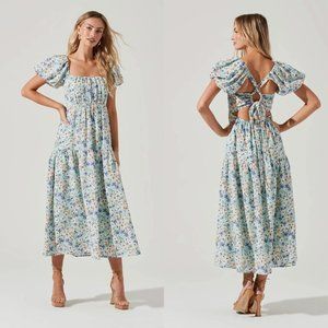 ASTR Floral Puff Sleeve Midi Dress